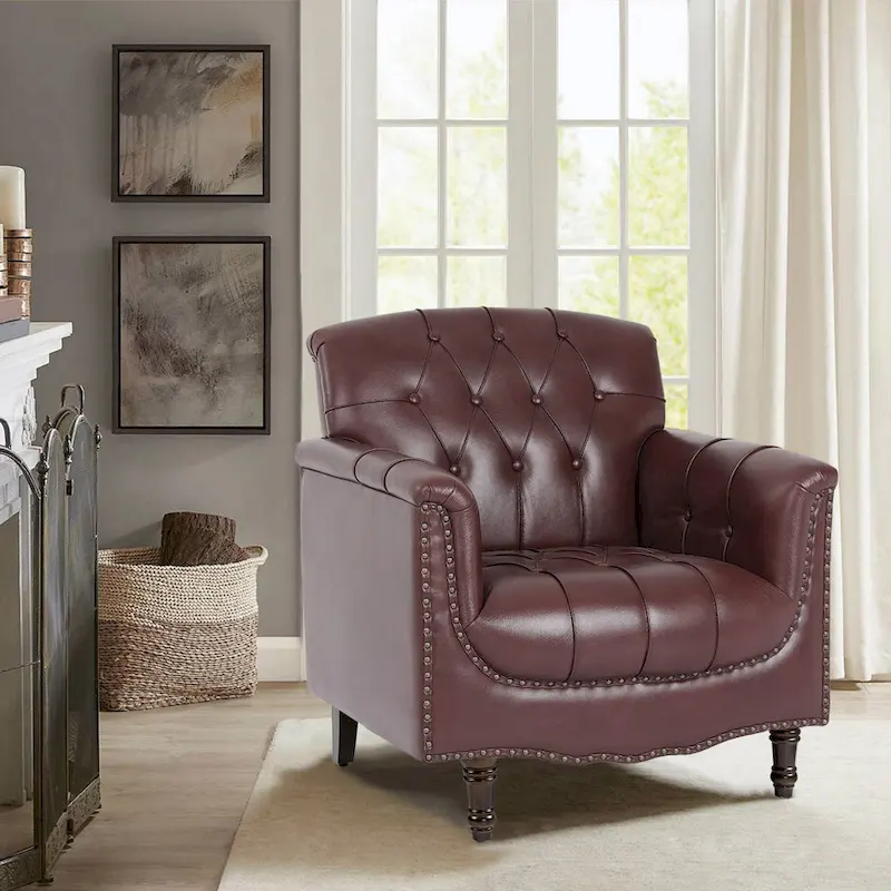 PU Leather Tufted Accent Chair with Nailhead Trim Armchair