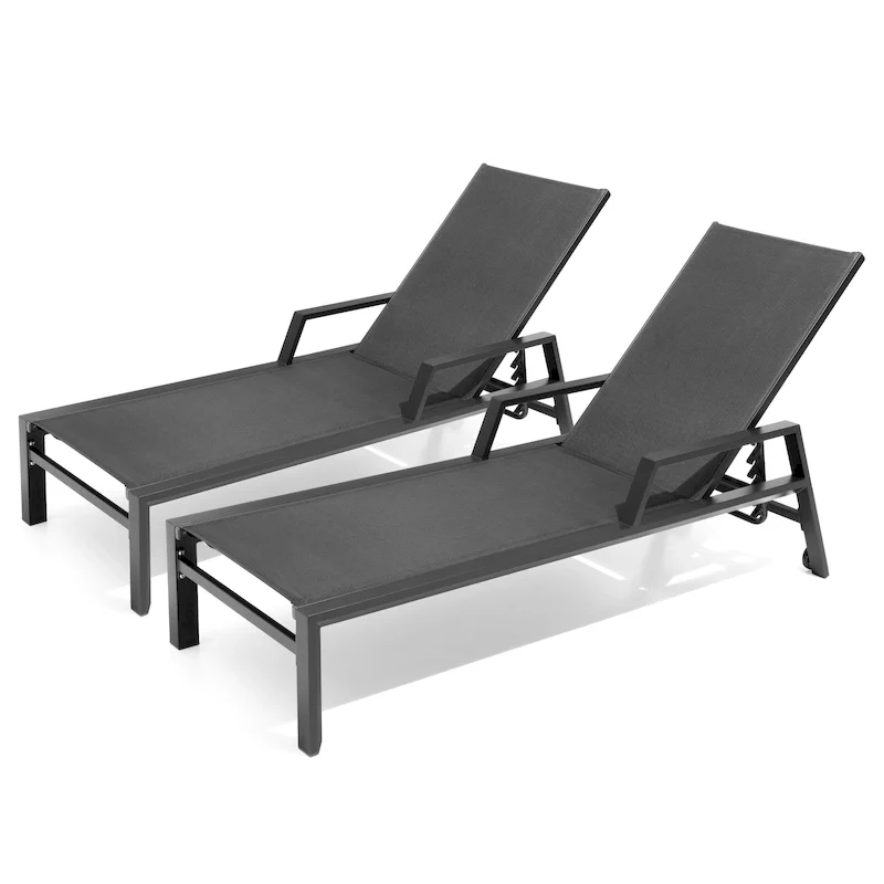Pellebant Outdoor Adjustable Aluminum Chaise Lounge Chairs with Wheels