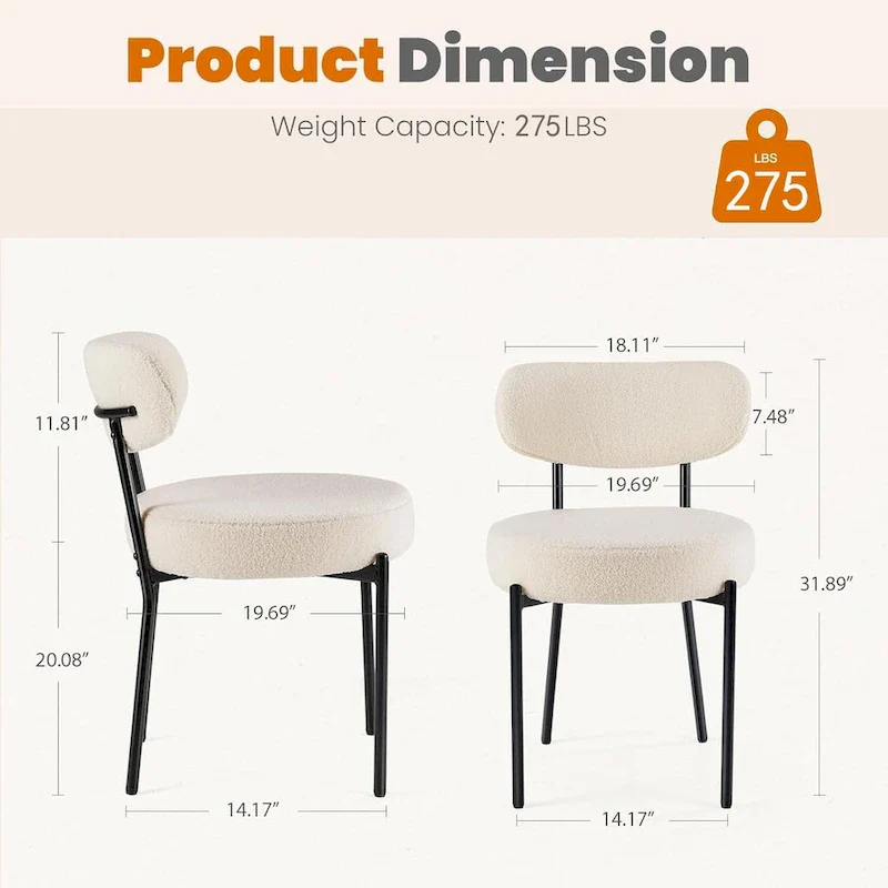 Upholstered Modern Mid Century Round Dining Chairs - Set of 2