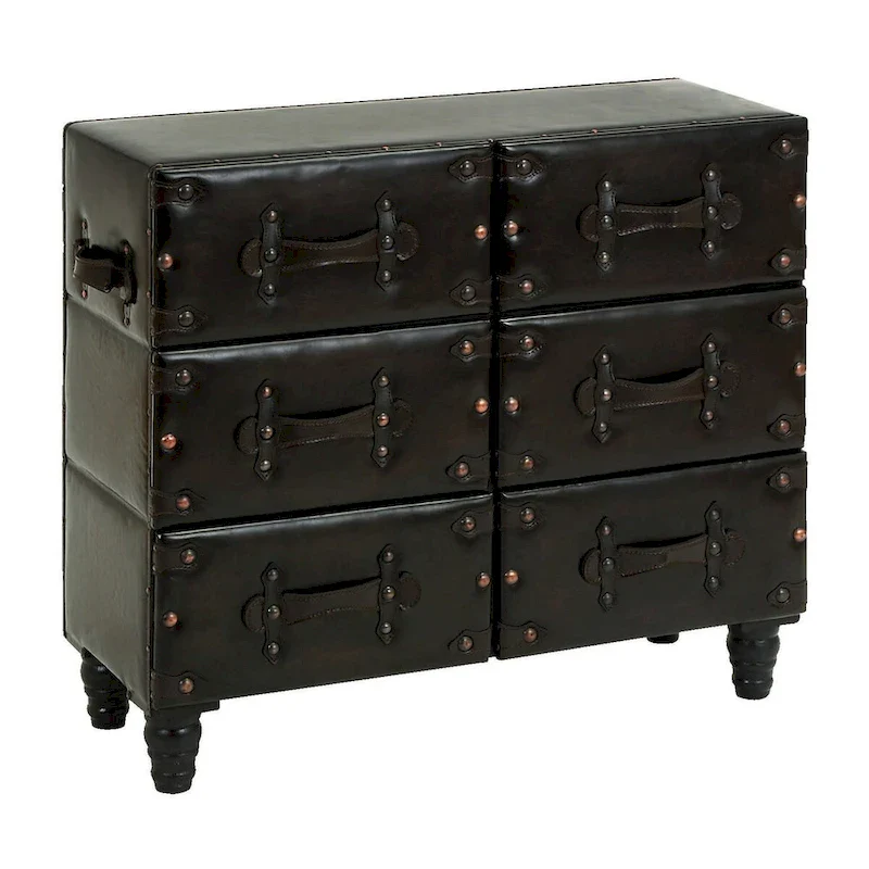 Black Traditional Faux Leather Storage Chest with Rivets & Straps – Single Unit