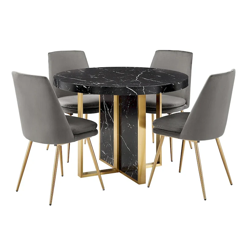 Saki 43 Wide Faux Marble Round Dining Table Set by iNSPIRE Q Modern