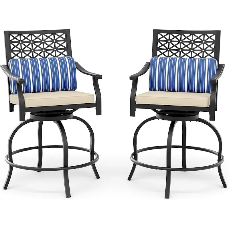 2PCS Patio Bar Stools with Armrest & Back