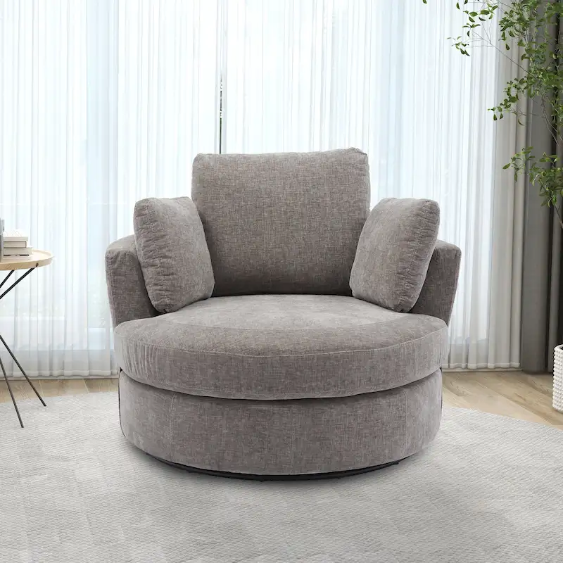 Upholstered Swivel Barrel Armchair Club Chair With Metal Base
