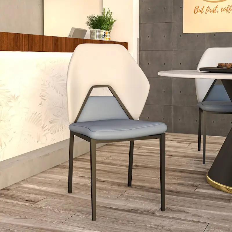 PU Leather Dining Chair – Brown/Grey/Blue Grey/Green Blue/White, Iron Legs, Single