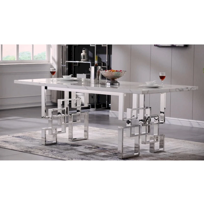 78 inch Faux Marble Dining Table with Geometric Metal Base