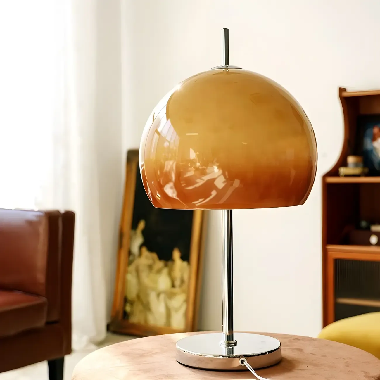 Caramel Gradient Glass Dome Table Lamp Stainless Steel Base