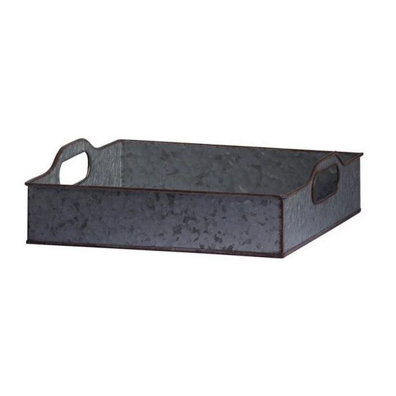 12, 12, 20 Inch Set of 3 Nesting Trays, Rectangular, Galvanized Gray Iron