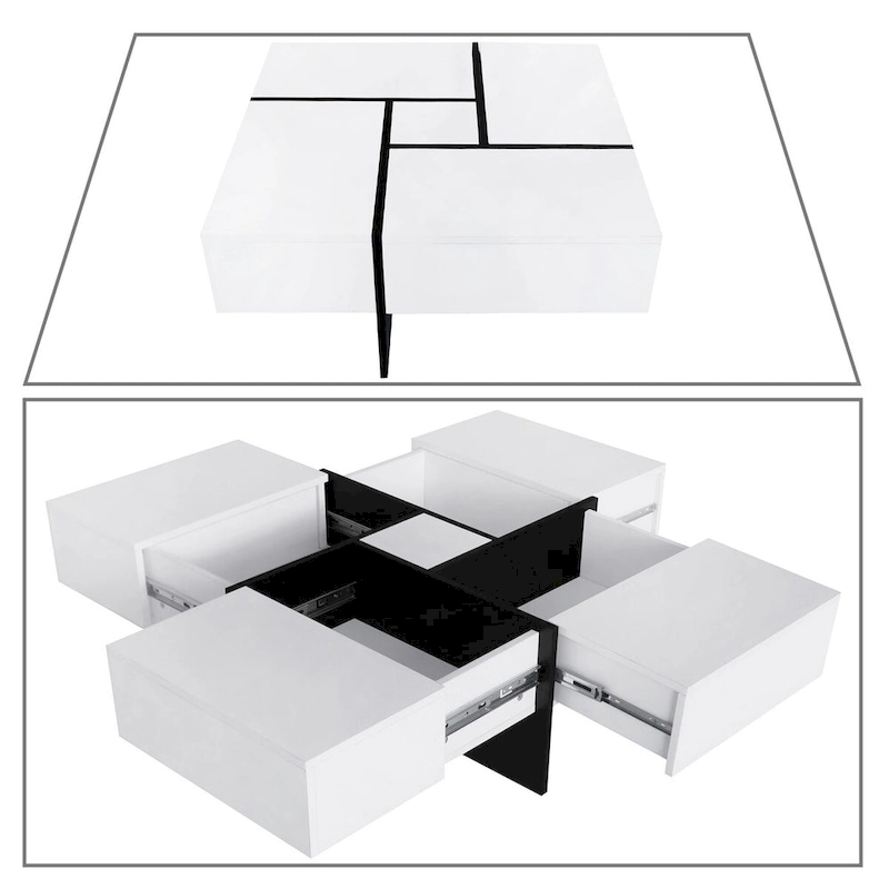 Unique Stylish Wooden Coffee Table with Sliding Extended Table Top