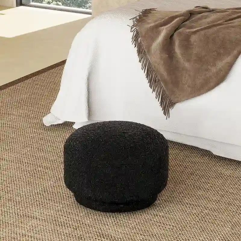 Cream Faux Sherpa Mushroom-Shaped Footstool Ottoman