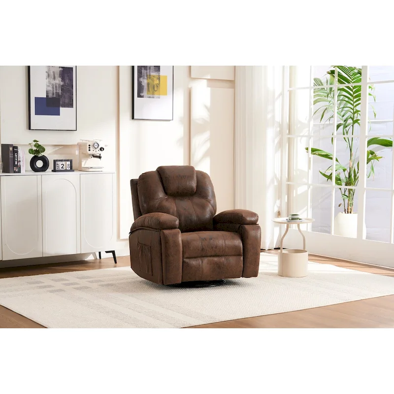 Brown Oversized Swivel Accent Chair with Side Pockets – Casual Style, Seats 1