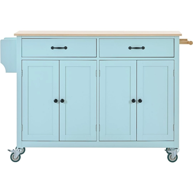 Kitchen Island Cart with Solid Wood Top, Locking Wheels, Spice & Towel Rack