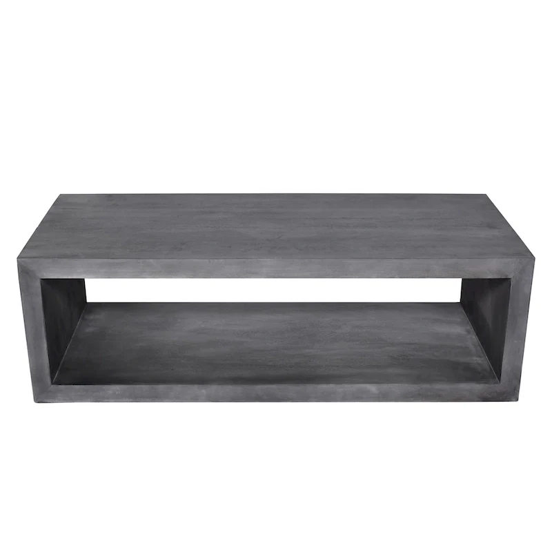 Keli 58 Inch Cube Shaped Wooden Coffee Table with Open Bottom Shelf, Charcoal Gray