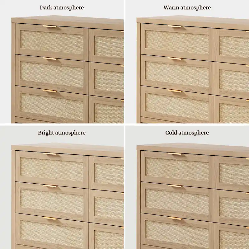 Set of 2 Elegant Right Angled Dresser with 6 Rattan Woven Drawers