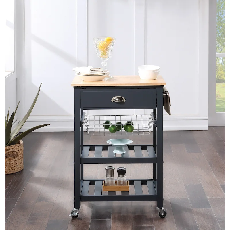 Kitchen Cart with Wood Top - Natural Wood, Rolling Design, Single User