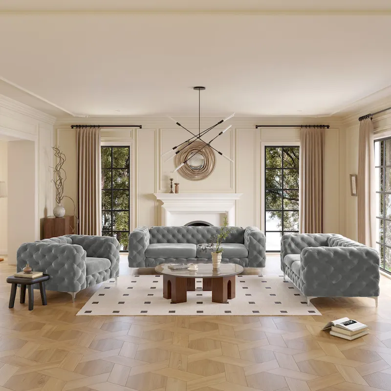 Aosta Tufted Velvet Loveseat and Sofa Living Room Chesterfield