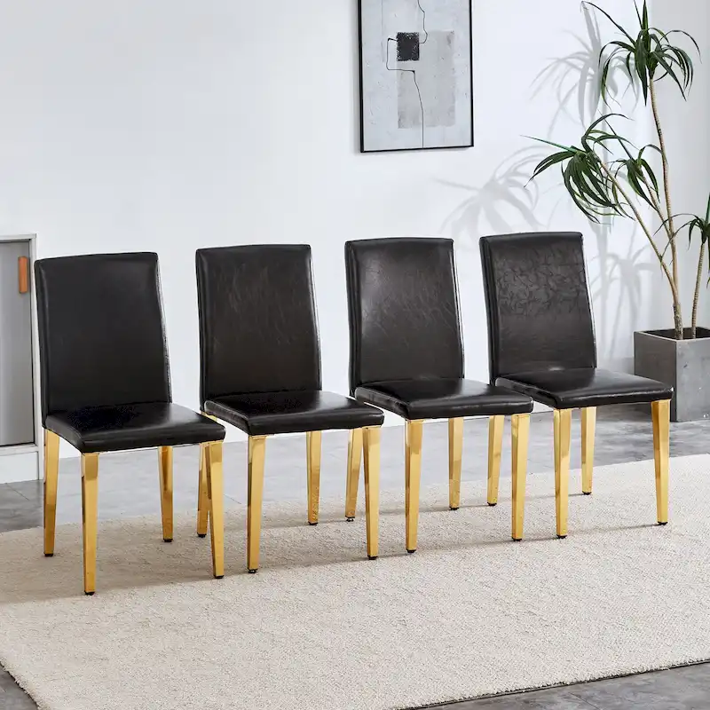 Dining Chairs Set of 4,Modern Kitchen & Dining Room Chairs,Faux Leather Cushion Seat Metal Legs