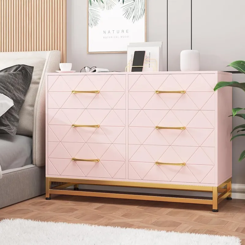 6-Drawer Dresser with Gold Metal Base