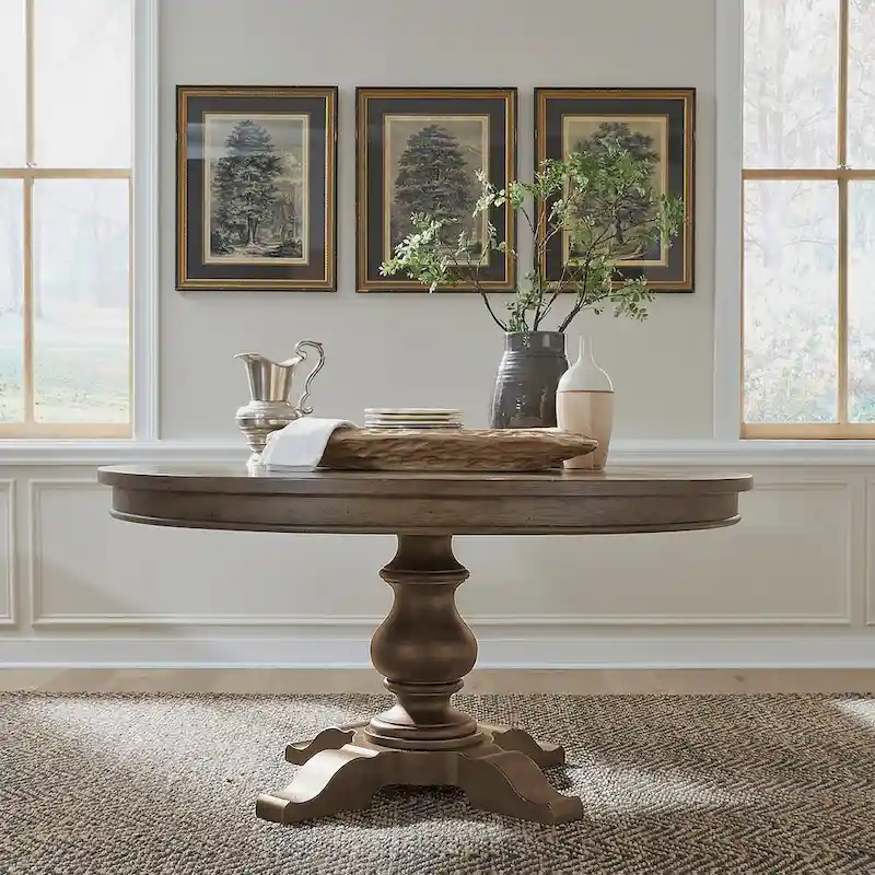 Dusty Taupe Pedestal Table Set with Dining Chairs Options