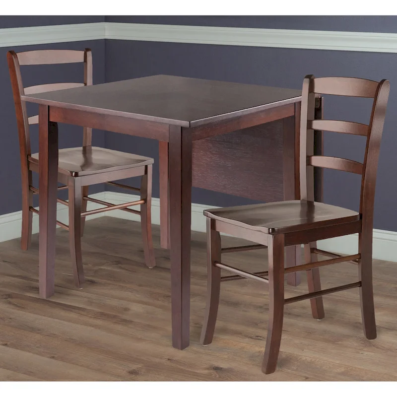 3-Pc Drop Leaf Table with Ladder-back Chairs, Walnut