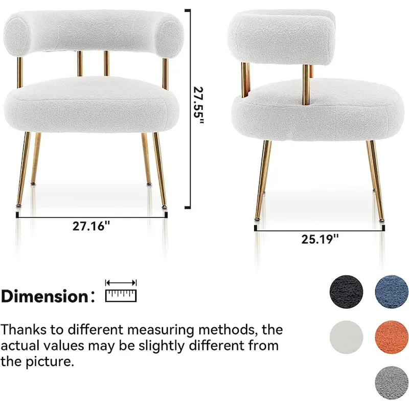 Modern Glam Upholstered Comfy Open-Back Accent Vanity Chair with Golden Legs
