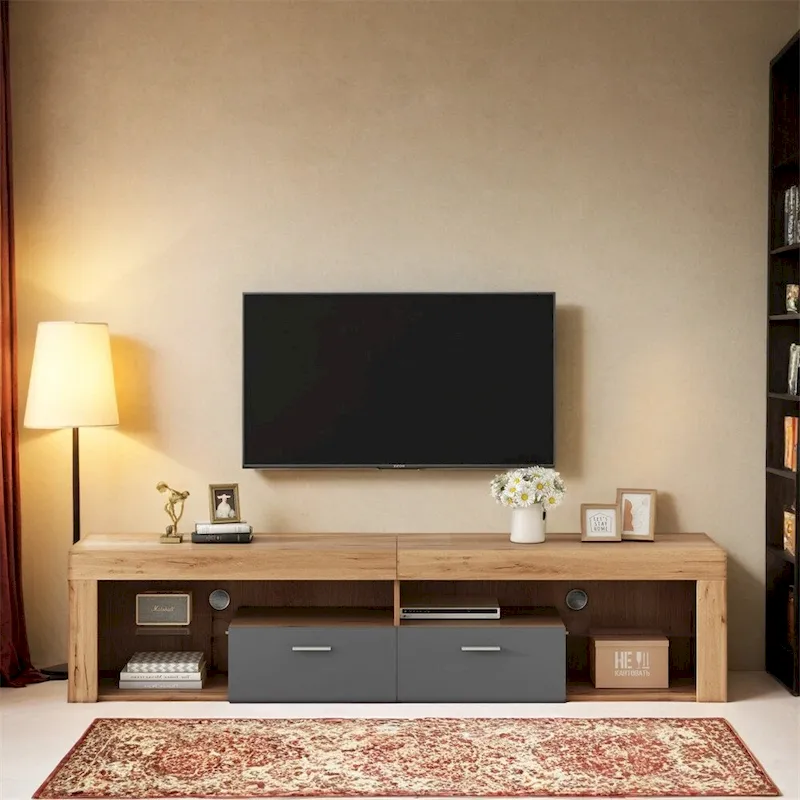 Modern TV Stands for TVs up to 80,LED Light Entertainment Center