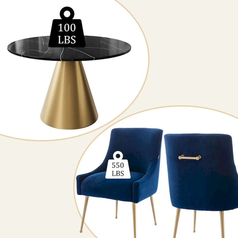 Clihome 5 Piece Black Marble Top Table with Velvet Dining Chair Set