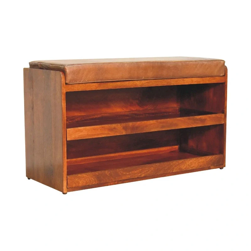 Chestnut Pull-Out Shoe Storage Bench, 2 Drawers, 6-8 Pairs