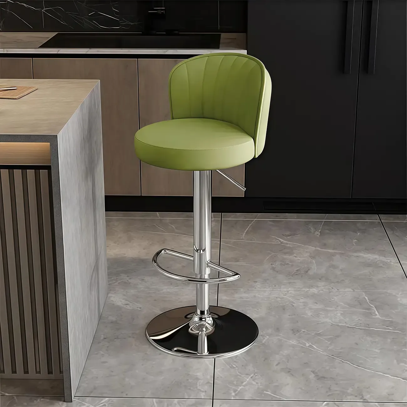 Modern Leather Adjustable Swivel Bar Stools with Back