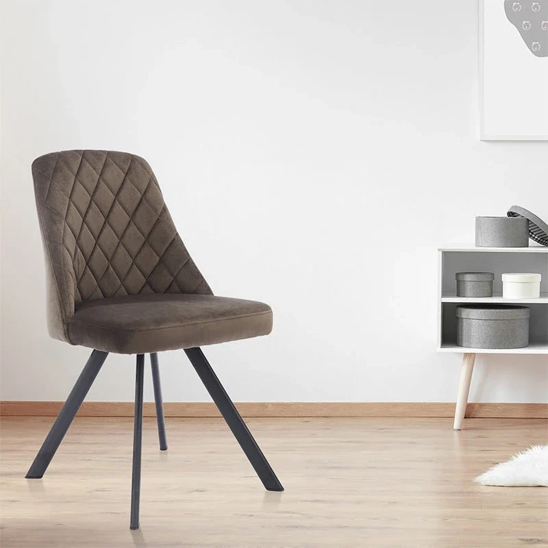 Mid-Century Modern Fabric Padded Diamond Stitch Dining Chair