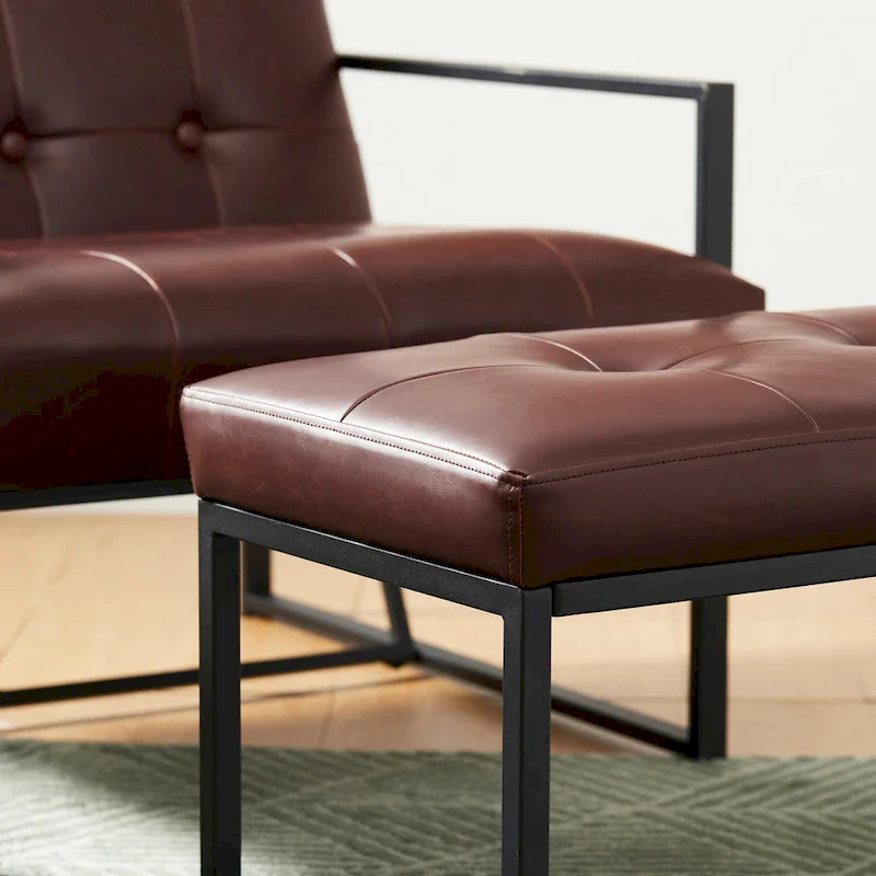 Glitzhome Set of 2 24 W Modern PU Leather Button-tufted Ottoman Foot stool