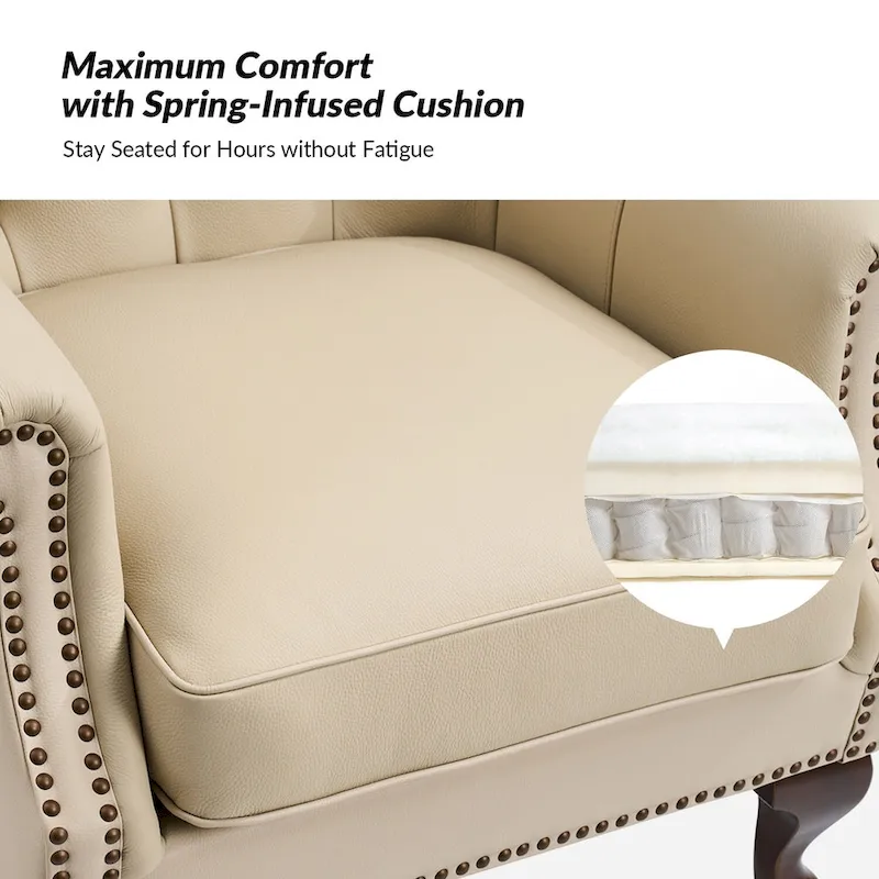 Gerhard Genuine Leather Armchair with Nailhead Trims and Removable Cushion Set of 2 by HULALA HOME