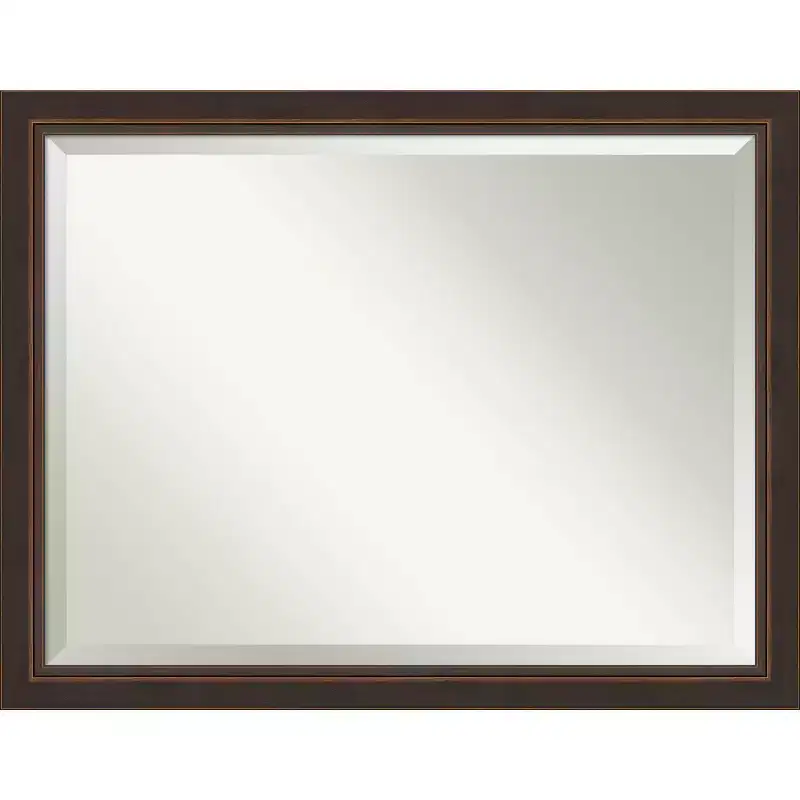 Amanti Art 45"x35" Beveled Lara Bronze Wood Wall Mirror: Modern Rectangular, No Assembly Required