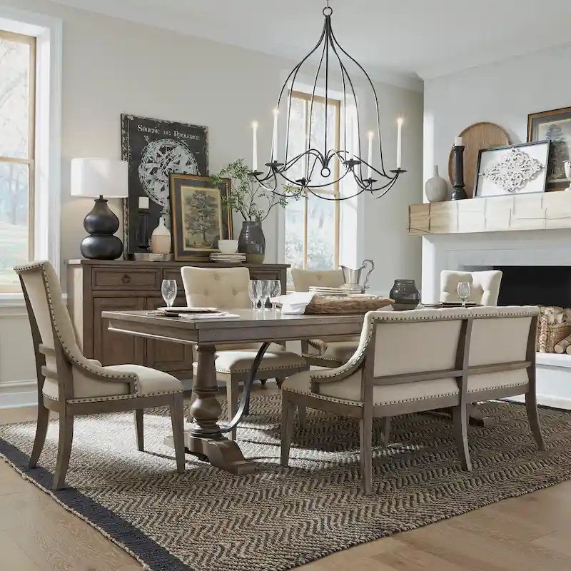 Americana Farmhouse Dusty Taupe Trestle Table Set with Dining Chairs Various Options
