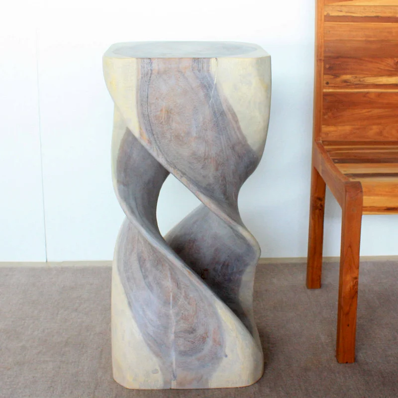 Haussmann Wood Double Twist Stool Table 14 in SQ x 30 in H Grey Oil - 14 x 14 x 30