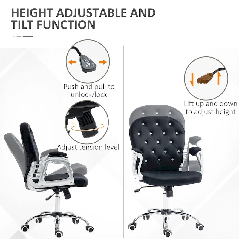 Vinsetto Vanity Middle Back Office Chair Tufted Backrest Swivel Rolling Wheels Task Chair with Height Adjustable Armrests