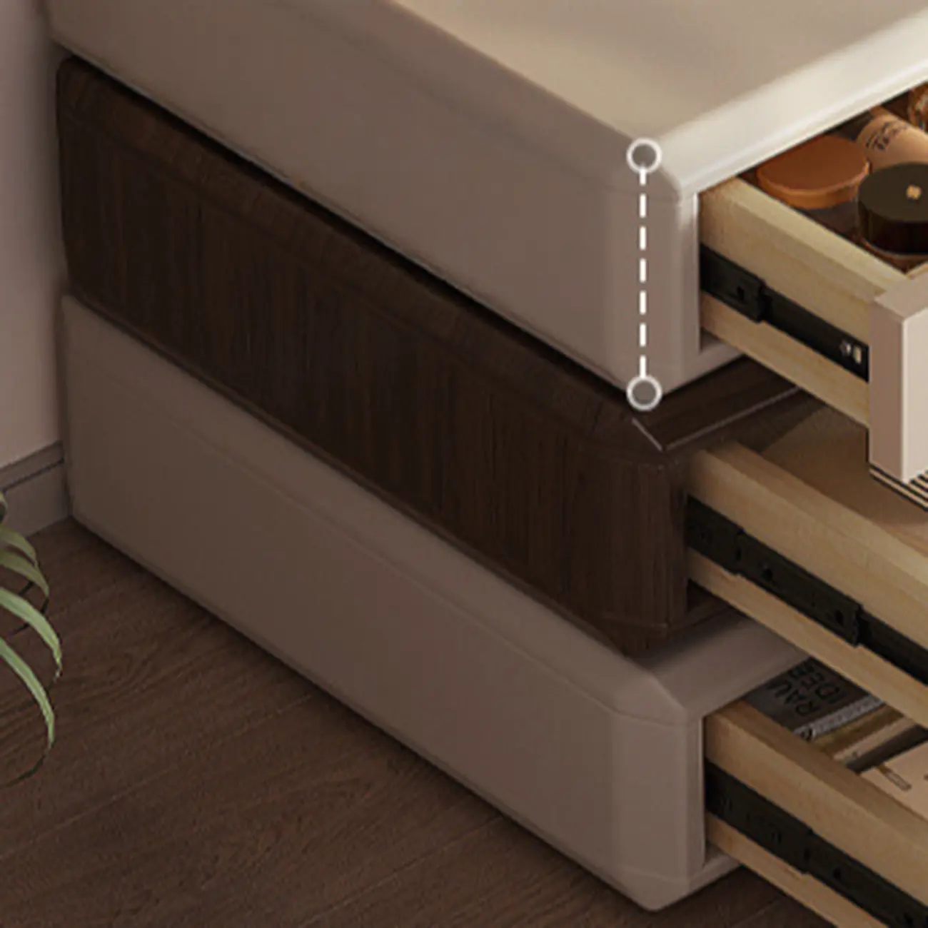 Creative Modern Swivel Beige Wooden 3 Drawers Nightstand