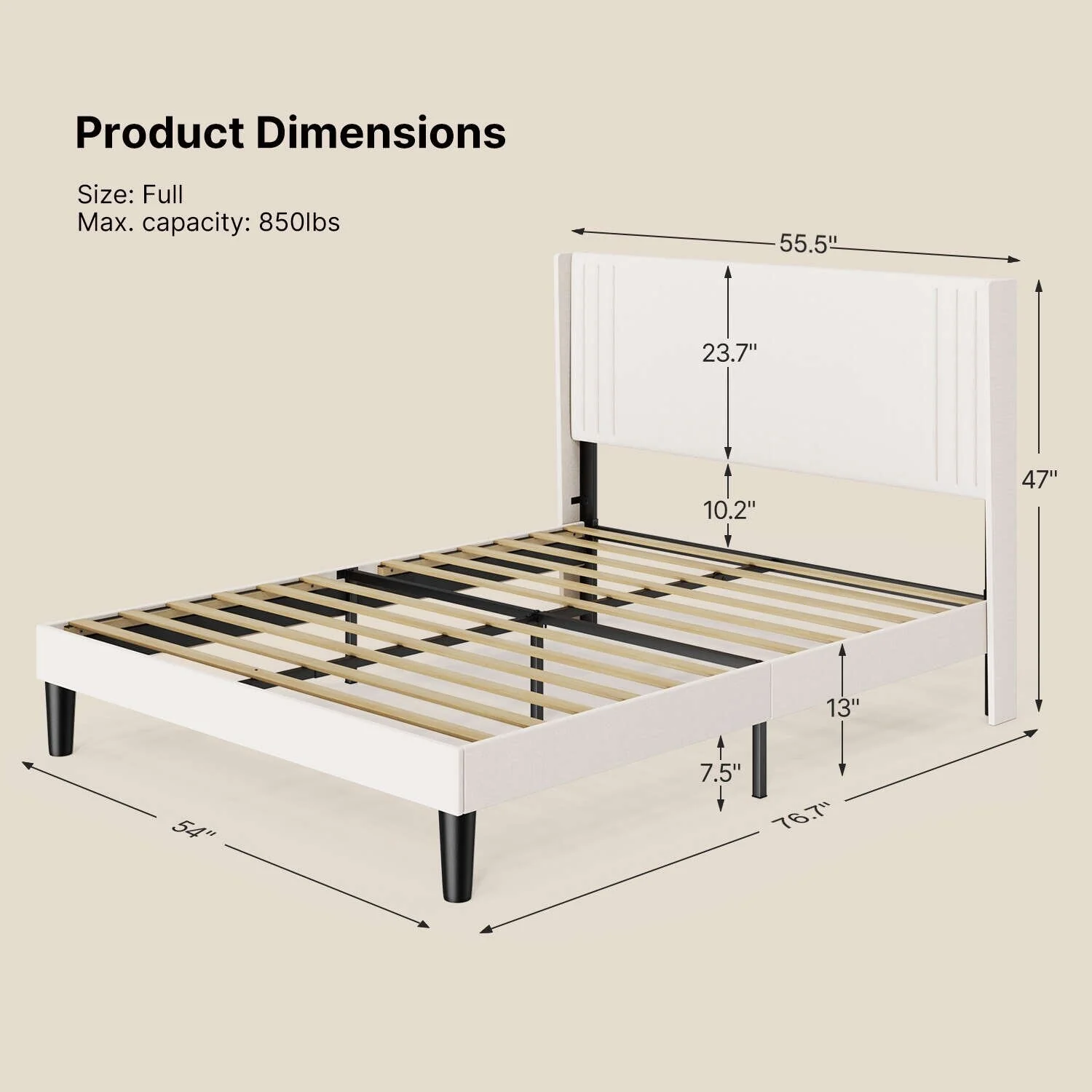Queen/ Full Vertical Channels Upholstered Bed with Wingback Headboard