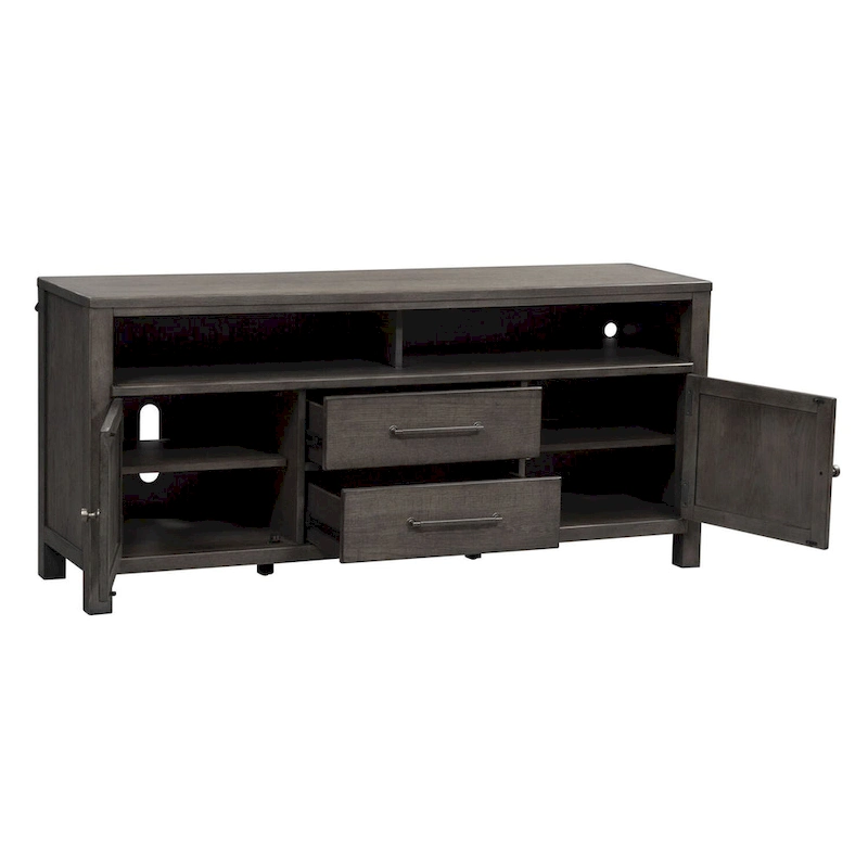Modern Farmhouse Dusty Charcoal Distressed 66 Inch Entertainment Console