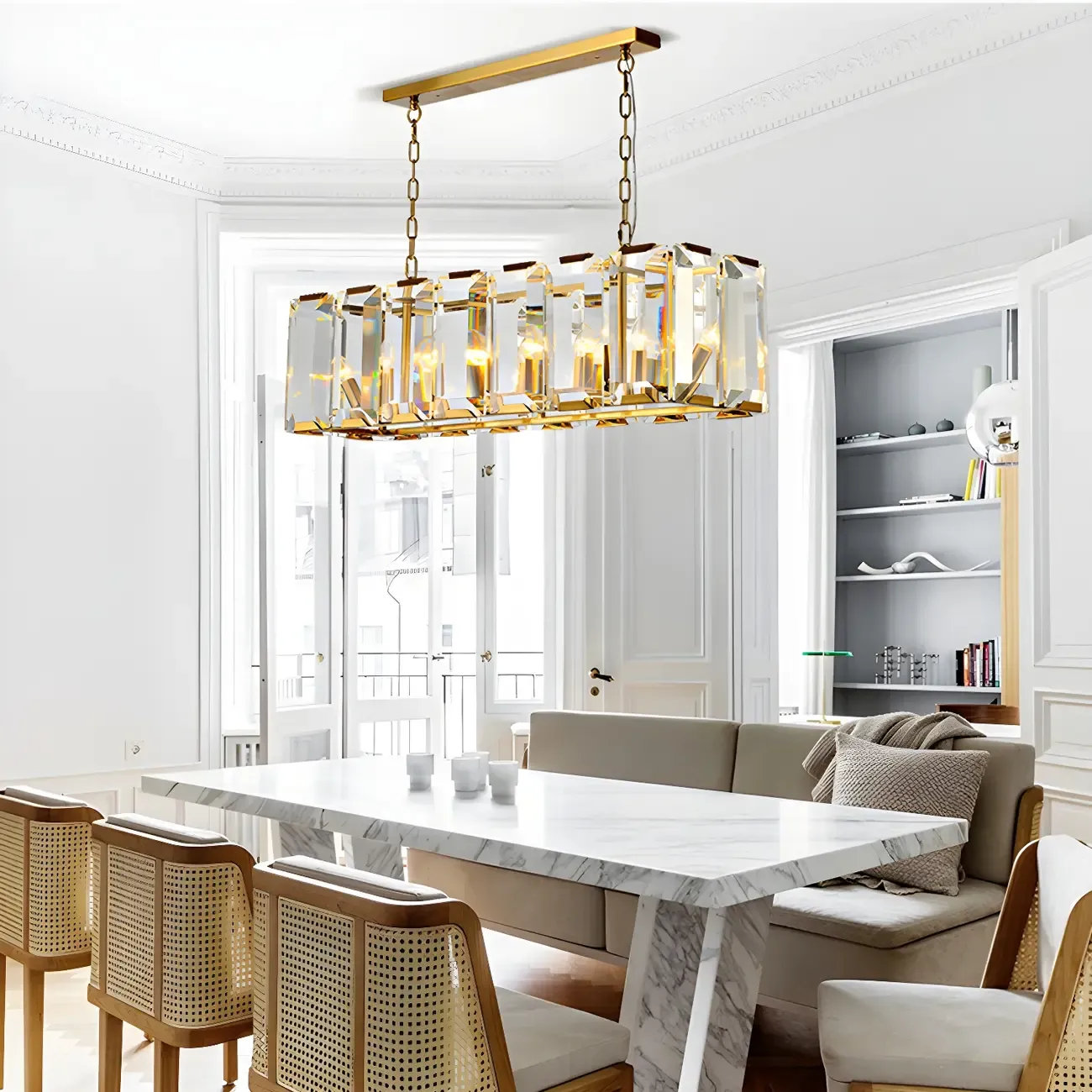 Modern Crystal Island Chandelier in Black and Gold