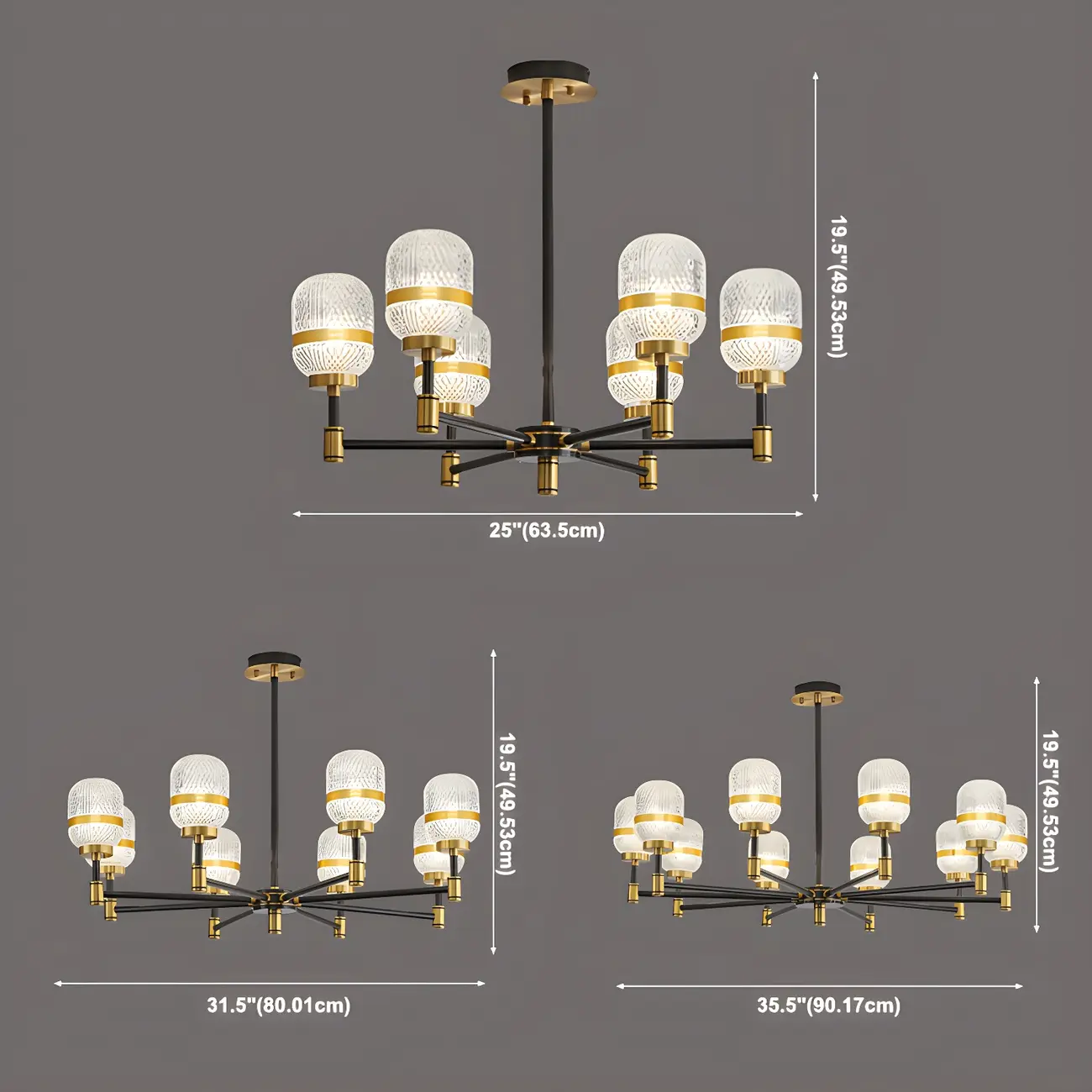 Modern Black Gold Prismatic Glass Sputnik Chandelier