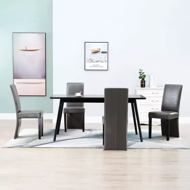 vidaXL Dining Chair Set of 4 Gray Faux Leather and Wood Medium