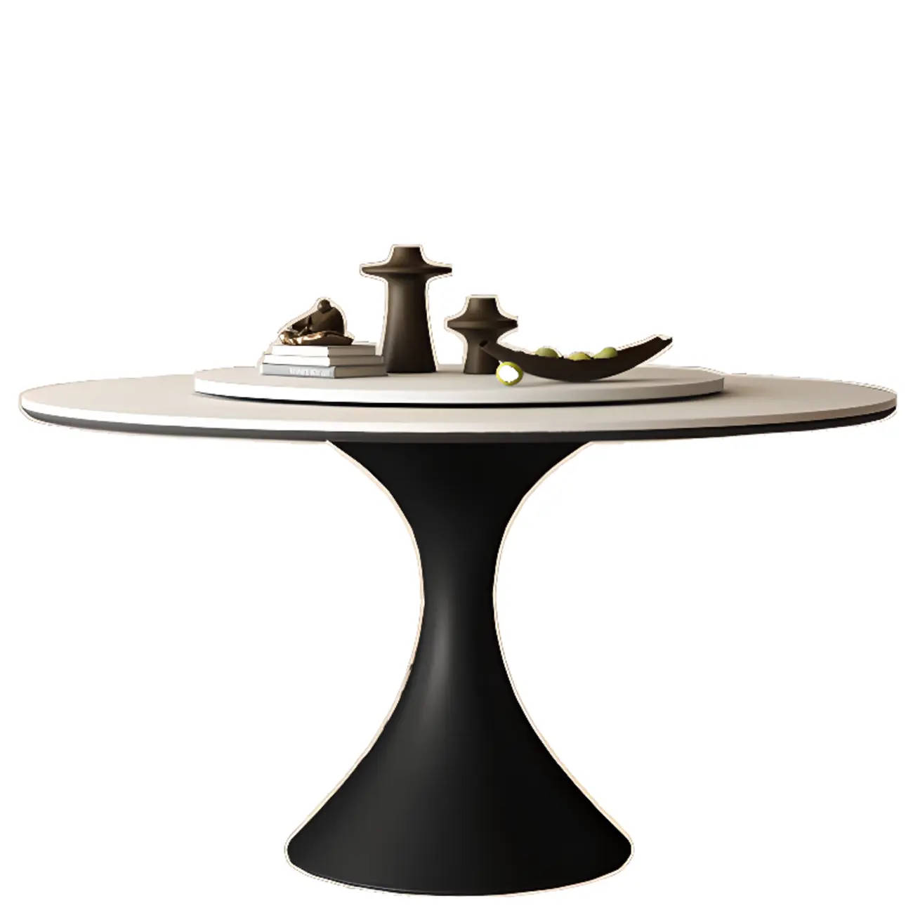 Modern Black Pedestal White Stone Top Round Dining Table