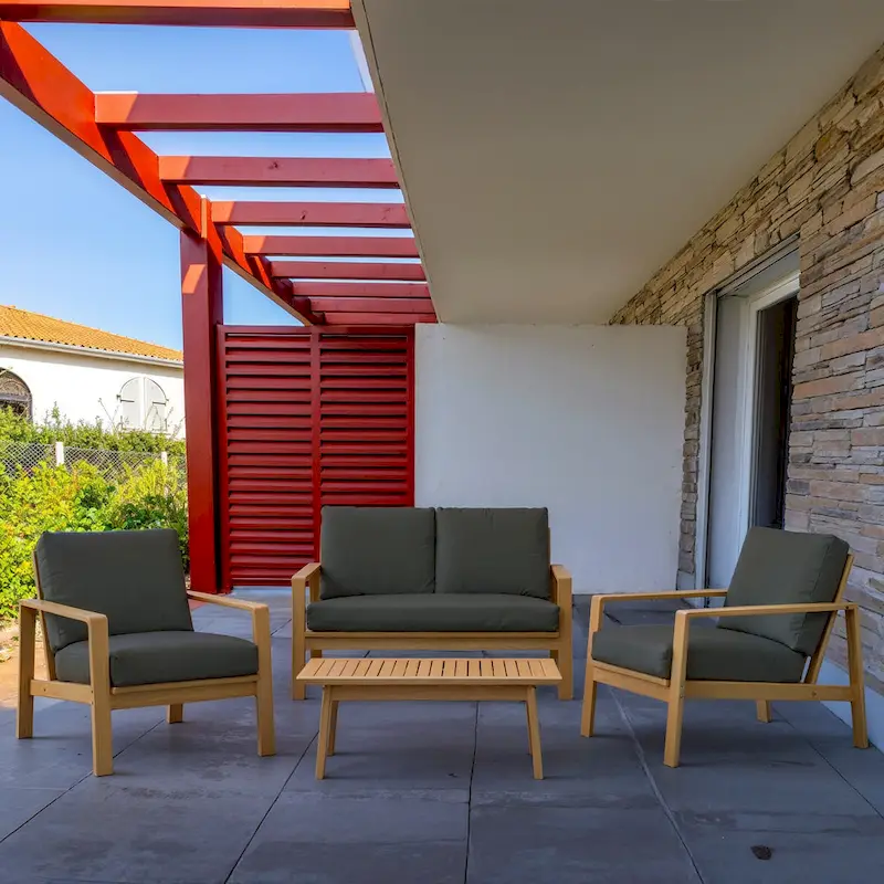 4 PCS Acacia Wooden Patio Conversation Set Outdoor Furniture