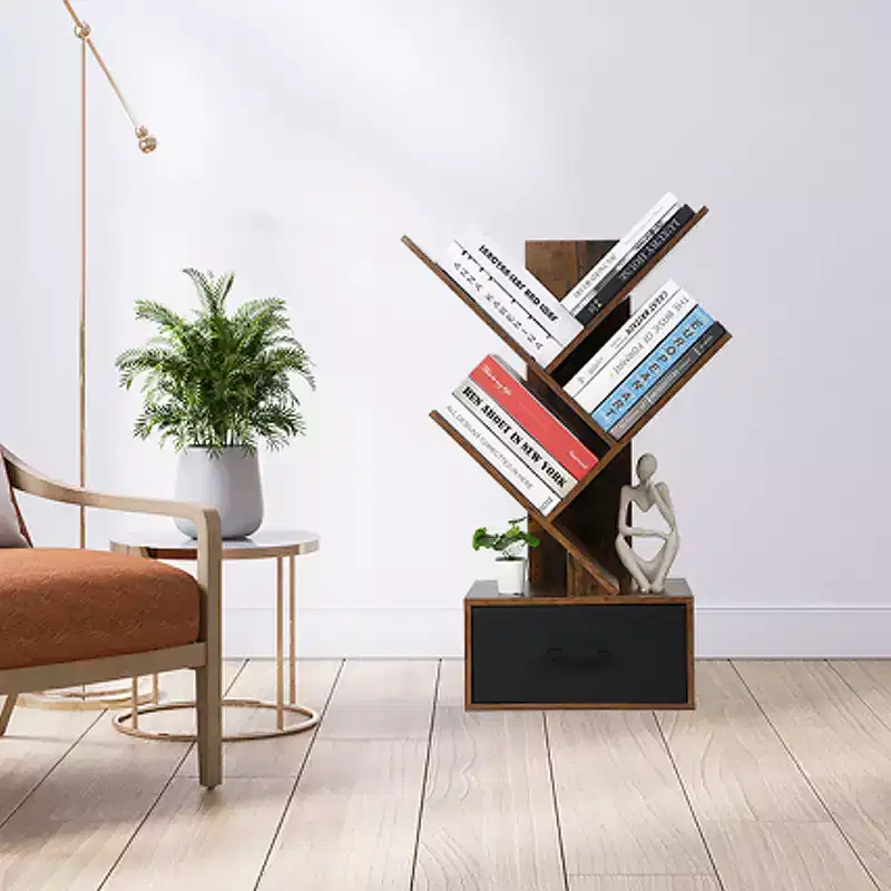 4 Shelf Modern Floor Standing Bookcase, Tree Bookshelf, Wooden Storage Rack, for Books/CDs/Movies, for Home Office, Living Room, Bedroom