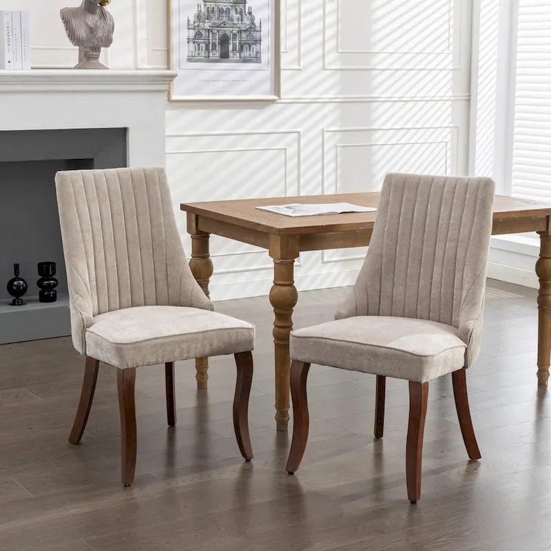 2-Piece Armless Dining Chairs Set with High Back, Upholstered Kitchen Accent Chairs with Curved Solid Wood Legs
