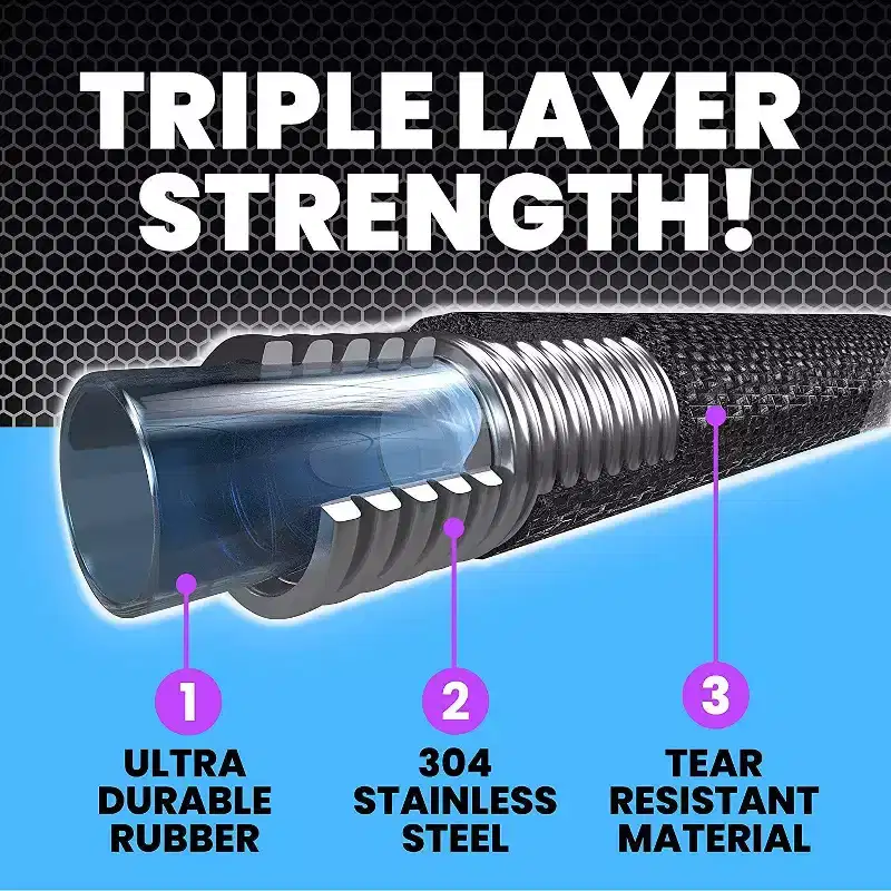 Hydrosteel Garden Hose 5/8-inch Heavy Duty 304 Stainless Steel 3-Layer Metal Water Hose