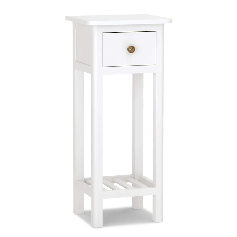 2 Tier Narrow Side Table Wood Slim End Table Nightstand with Drawer