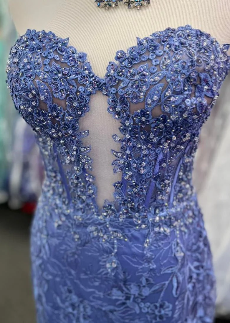 Black Sweetheart Lace Appliques Mermaid Long Prom Dresses