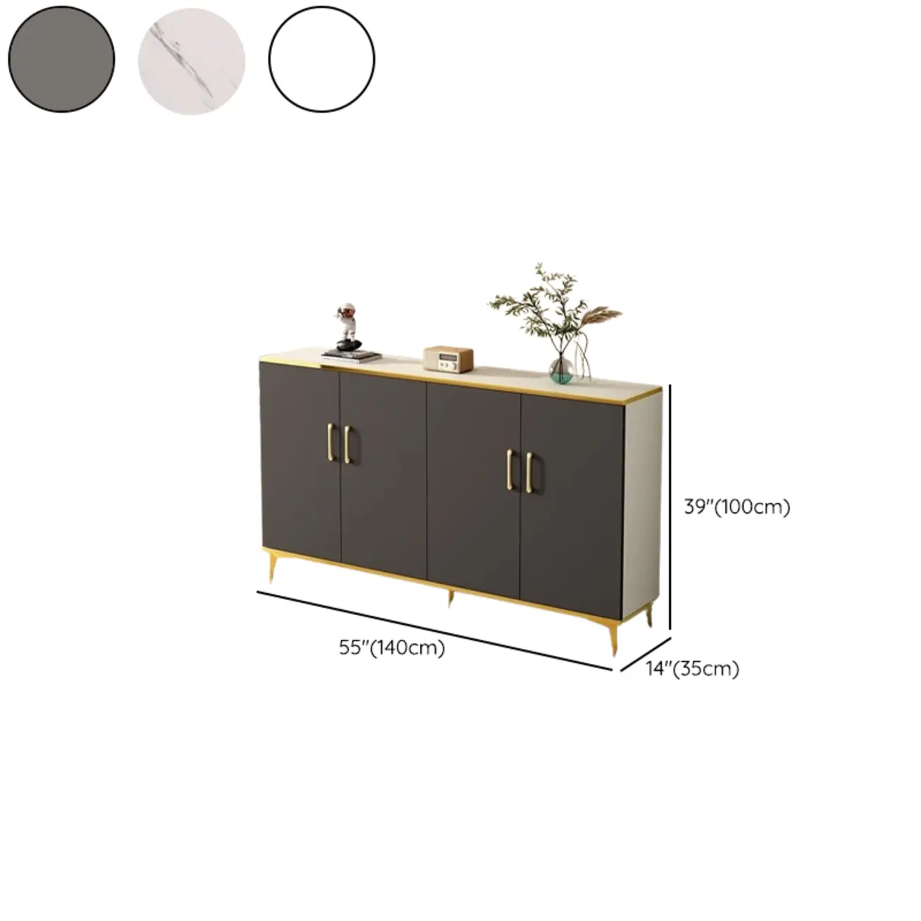 Trendy Grey Wood Hallway Shoe Cabinet with Gold Legs