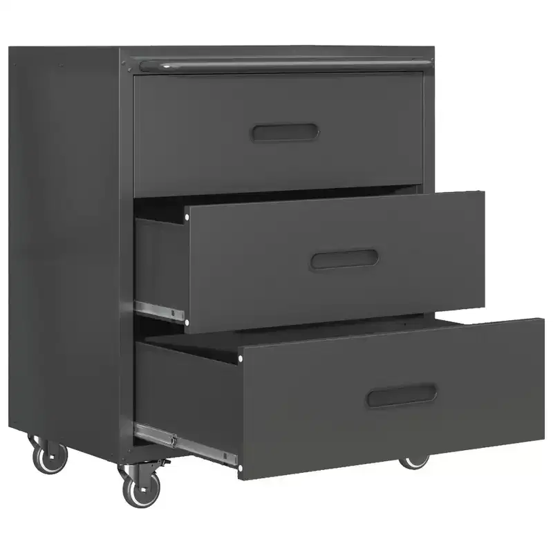 VIYET 35H 3-Drawer Heavy-Duty Steel Storage Cabinet with Lockable Wheels, 200LBS Capacity for Garage/Office/Home Organizer (Black)